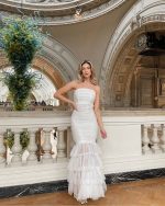 Λευκό Bandeau Γοργονέ Μάξι Φόρεμα - Image 2