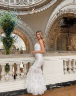 Λευκό Bandeau Γοργονέ Μάξι Φόρεμα - Image 4