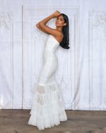 Λευκό Bandeau Γοργονέ Μάξι Φόρεμα - Image 5