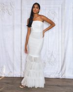 Λευκό Bandeau Γοργονέ Μάξι Φόρεμα - Image 3