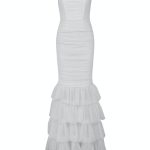 Λευκό Bandeau Γοργονέ Μάξι Φόρεμα