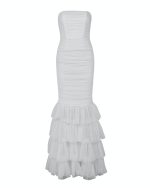 Λευκό Bandeau Γοργονέ Μάξι Φόρεμα