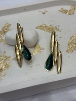 Gold Earrings with green detail - Image 2