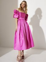 Pleated Long Dress-Bright Pink Allure Evening