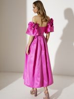 Pleated Long Dress-Bright Pink Allure Evening - Image 2