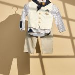 Βαπτιστικό σύνολο αγόρι με πουά πουκάμισο και γκρι παντελόνι