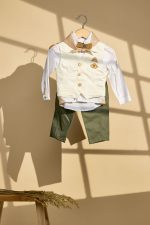 Βαπτιστικό σύνολο με χακί παντελόνι και υπόλευκο γιλέκο