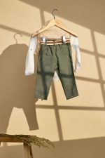 Βαπτιστικό σύνολο με λινό χακί παντελόνι - Image 2