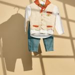 Βαπτιστικό σύνολο αγόρι ταμπά με πετρόλ λινό ύφασμα