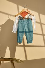 Βαπτιστικό σύνολο αγόρι ταμπά με πετρόλ λινό ύφασμα - Image 3