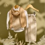 Βαπτιστικό σύνολο μπεζ παντελόνι με μπεζ γιλέκο