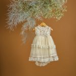 Βαπτιστικό φόρεμα εκρού με ρόμβους και τριανταφυλλάκια