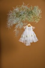 Βαπτιστικό φόρεμα λευκό με πουά ψιλό φλόκο