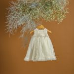 Βαπτιστικό φόρεμα εκρού πουά τουνίκ με δαντέλα