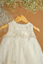 Βαπτιστικό φόρεμα εκρού πουά τουνίκ με δαντέλα - Image 2