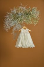 Βαπτιστικό φόρεμα εκρού πουά τουνίκ με δαντέλα - Image 3