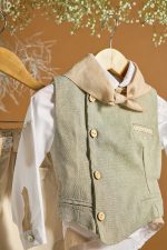 Βαπτιστικό σύνολο με χακί γιλέκο και εκρού παντελόνι - Image 2