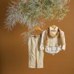 Βαπτιστικό σύνολο μπεζ λινό παντελόνι με μπεζ γιλέκο