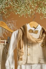 Βαπτιστικό σύνολο μπεζ λινό παντελόνι με μπεζ γιλέκο - Image 2