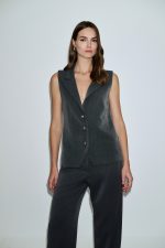 Γκρι Μακρύ Γιλέκο Με Δαντέλα Πίσω