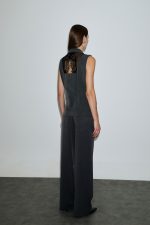 Γκρι Μακρύ Γιλέκο Με Δαντέλα Πίσω - Image 4