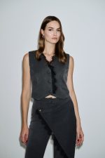 Γκρι Crop Γιλέκο με Δαντέλα - Image 2