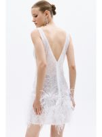 Allure Evening white mini dress with feathers - Image 5